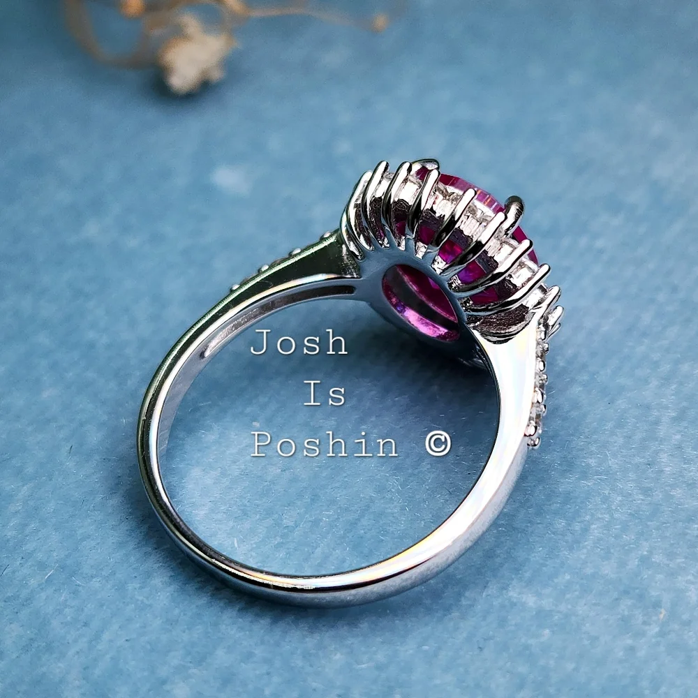 2CT Hot Pink Sapphire Ring In Sterling Silver - Picture 5 of 9
